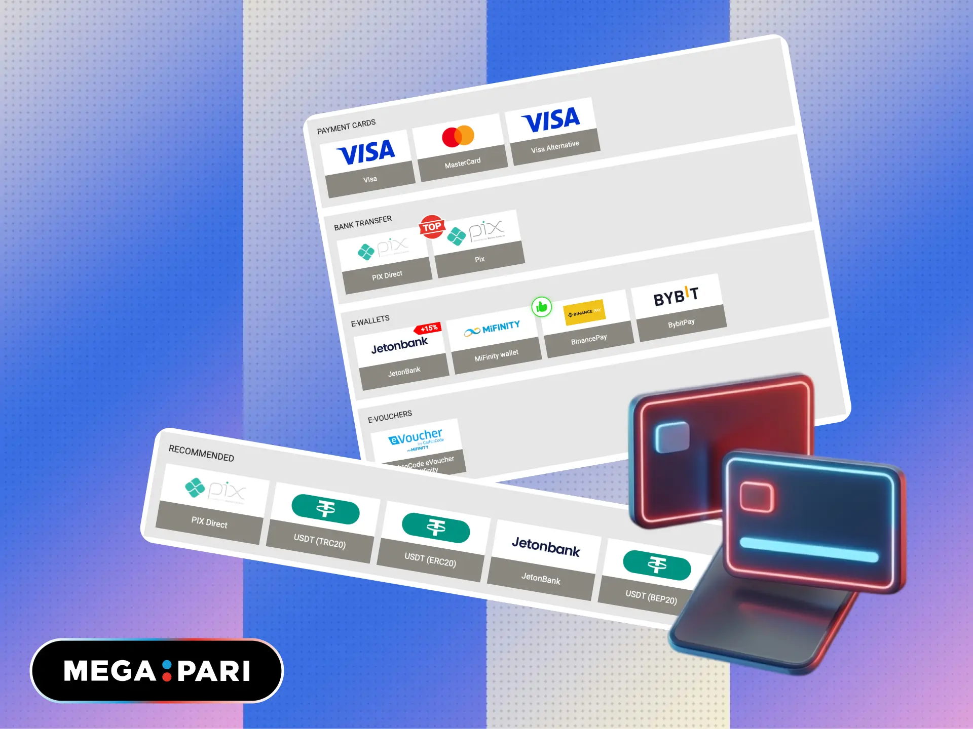 Deposit and withdrawal methods on MegaPari Brasil for slots players.