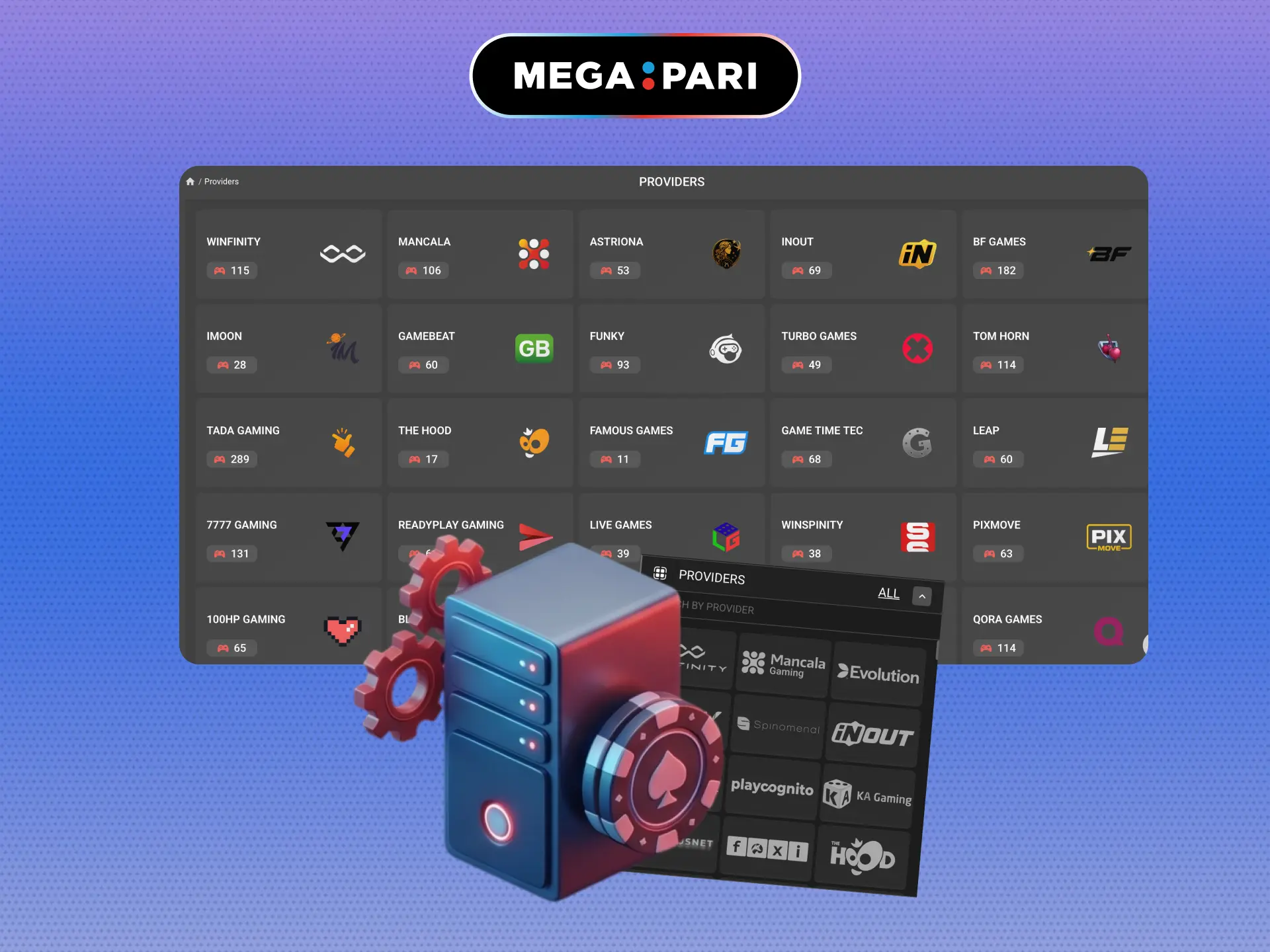 Slots providers on MegaPari Brasil including Pragmatic Play and NetEnt.