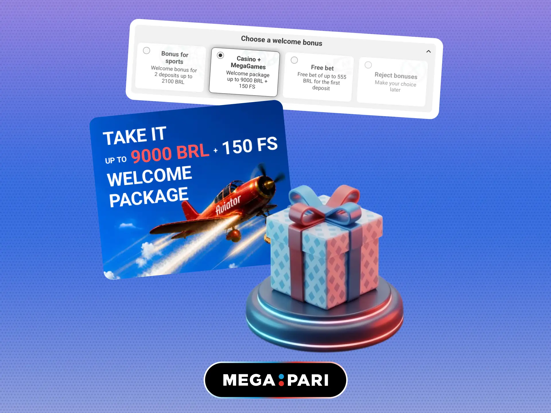 Welcome bonus for slots players on MegaPari Brasil with extra funds to play.